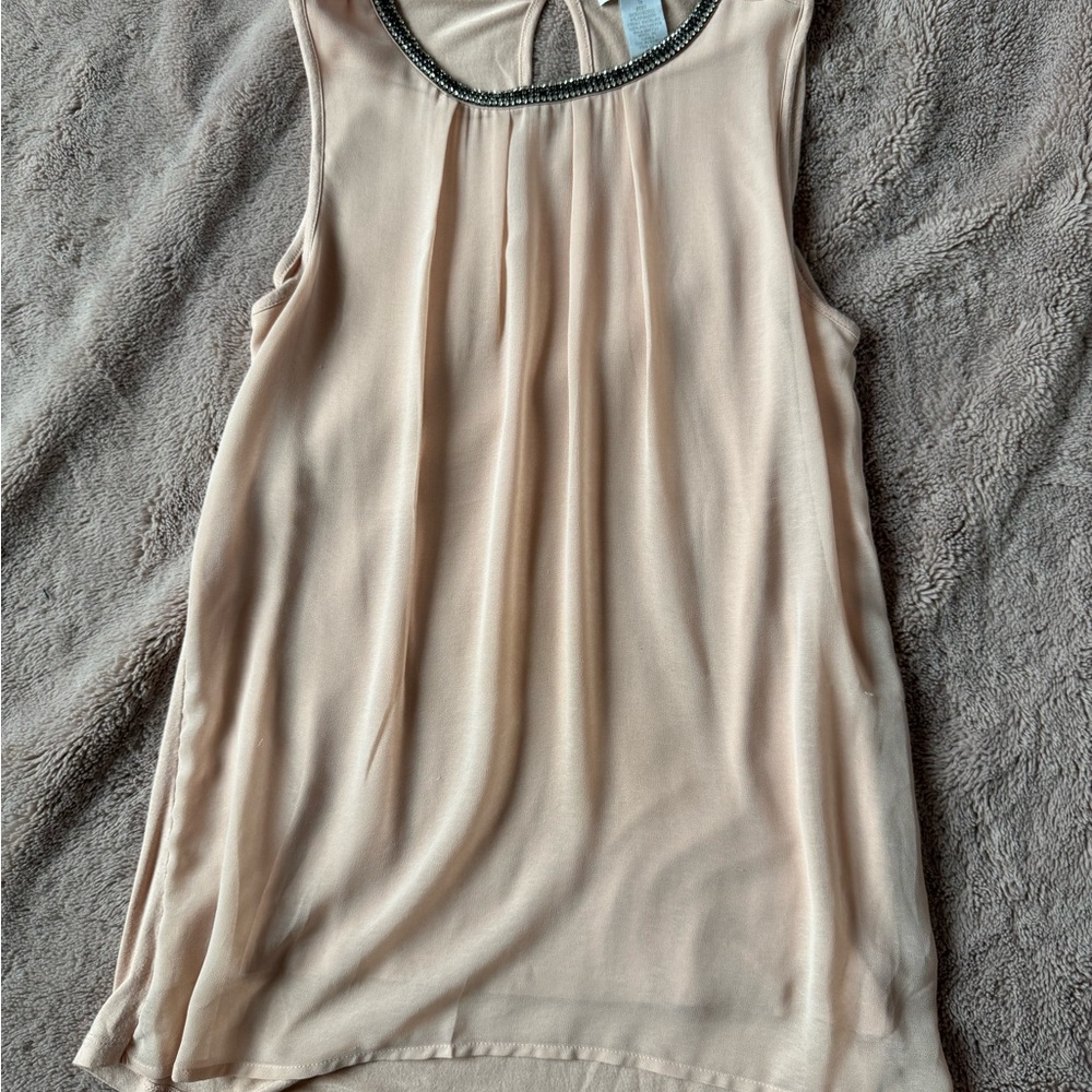 Design History Blush Sleeveless Blouse with Black Trim